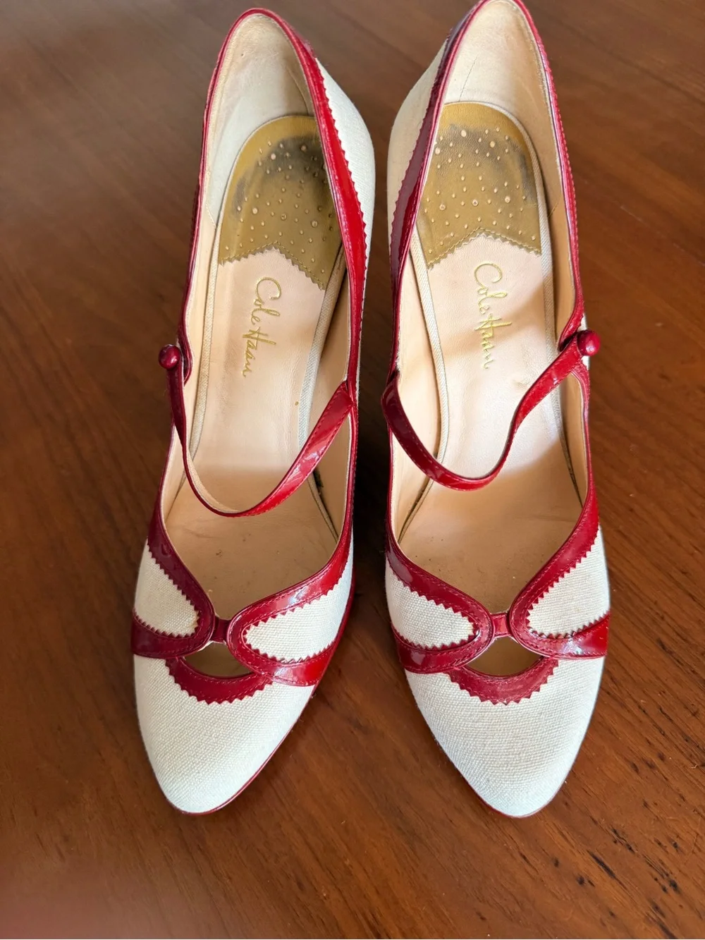 Cole Haan Two-Tone White and Red Mary Jane Heels